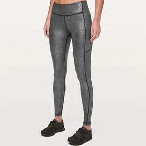 Lululemon Speed Up Tight Luminosity Foil Print Black Silver - Size 4